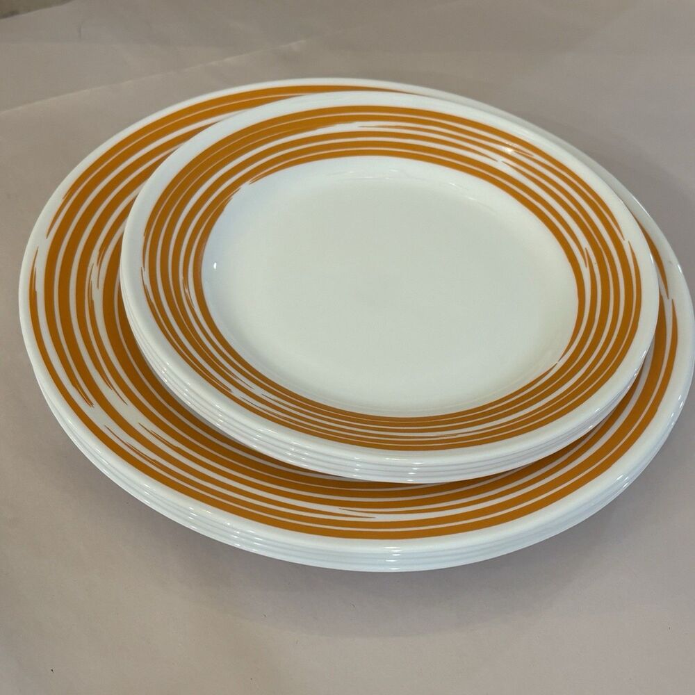 Corelle Strokes Of Color 4 Dinner Plates + 4 Luncheons Tangerine Discontinued - Picture 5 of 12